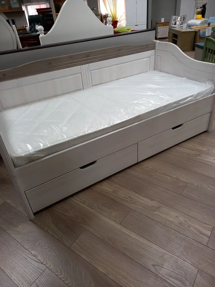 Кровать диван массив сосны Бейли 900х2000 с ящиками белый воск