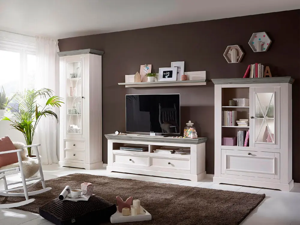 Комод Форест 2-дверный с полками белый воск/серый