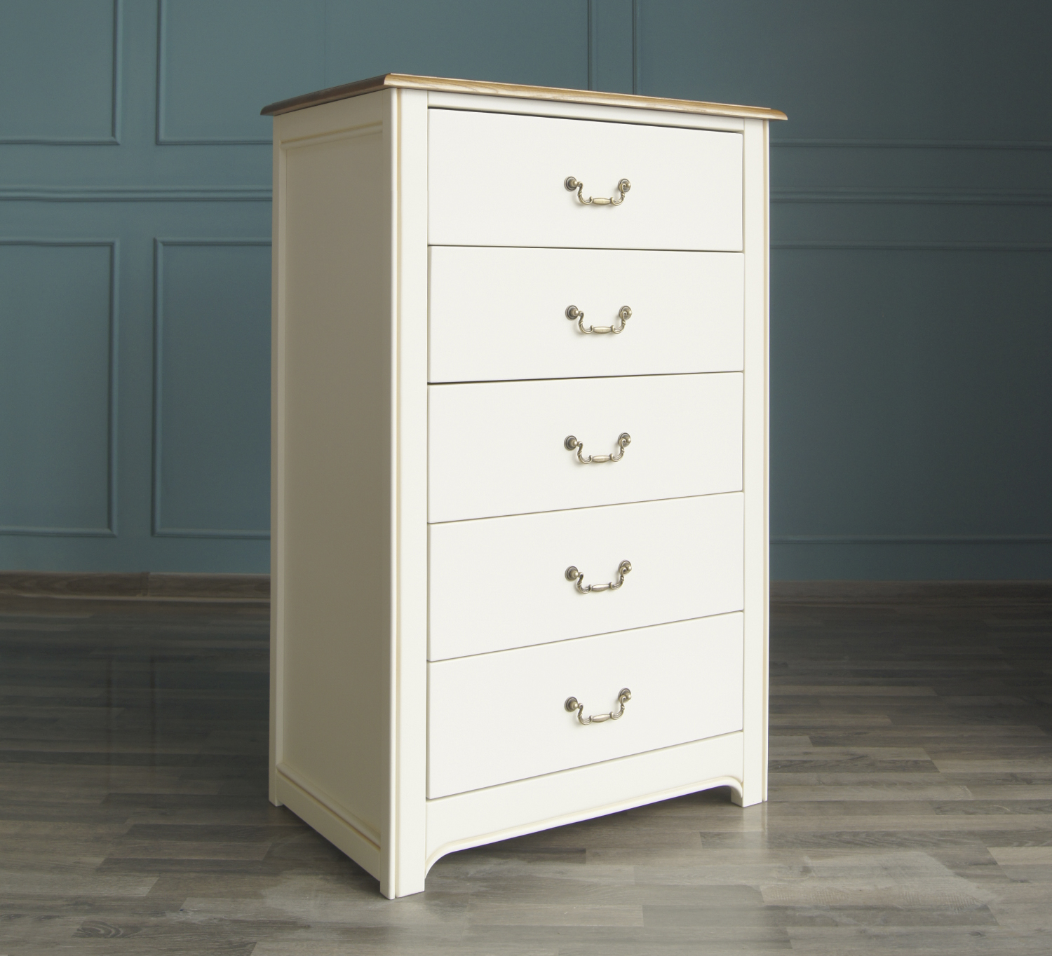 Бежевый комод "Olivia" высокий на 5 ящиков