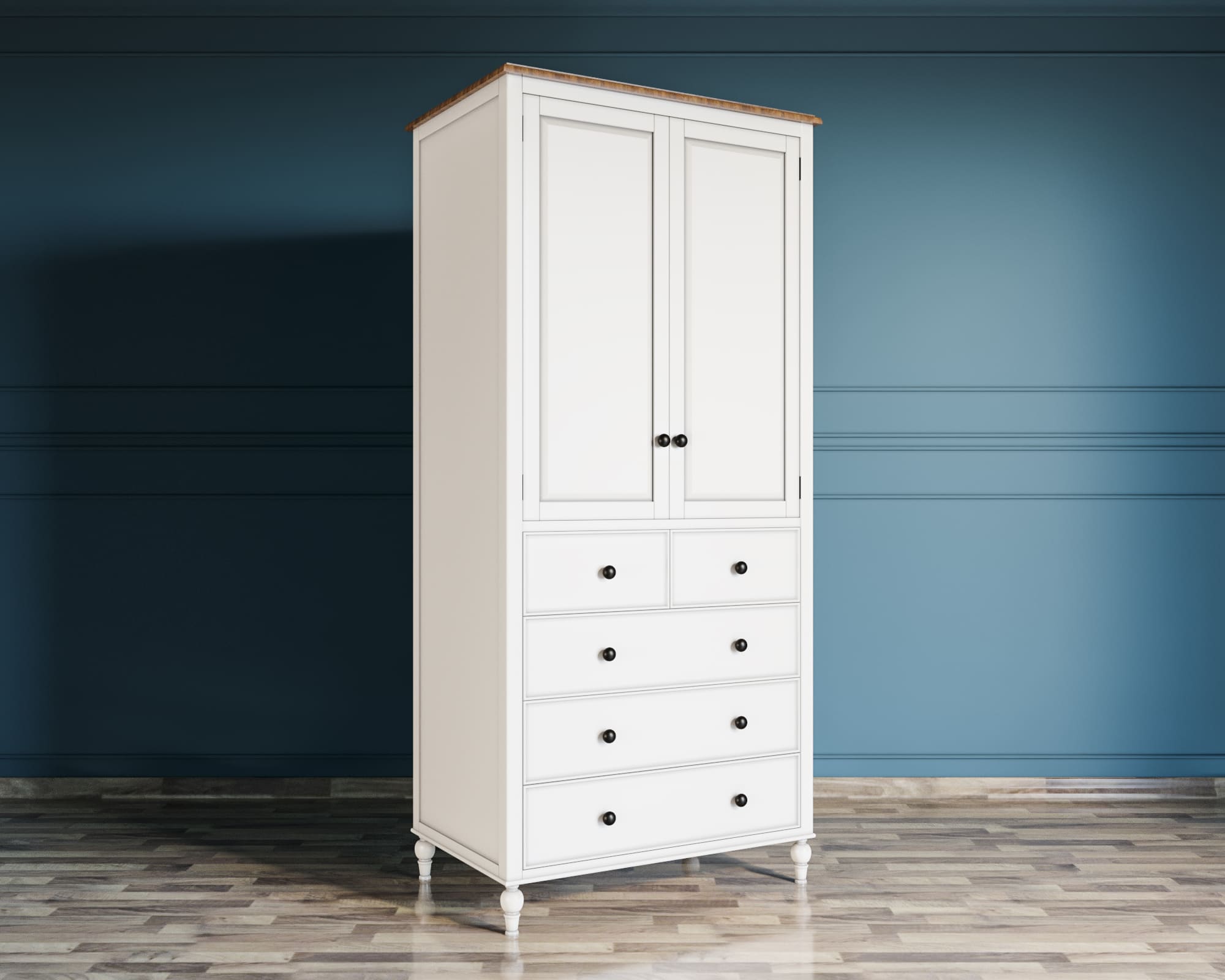 Шкаф с 5 ящиками белый на ножках двухстворчатый «Odri"