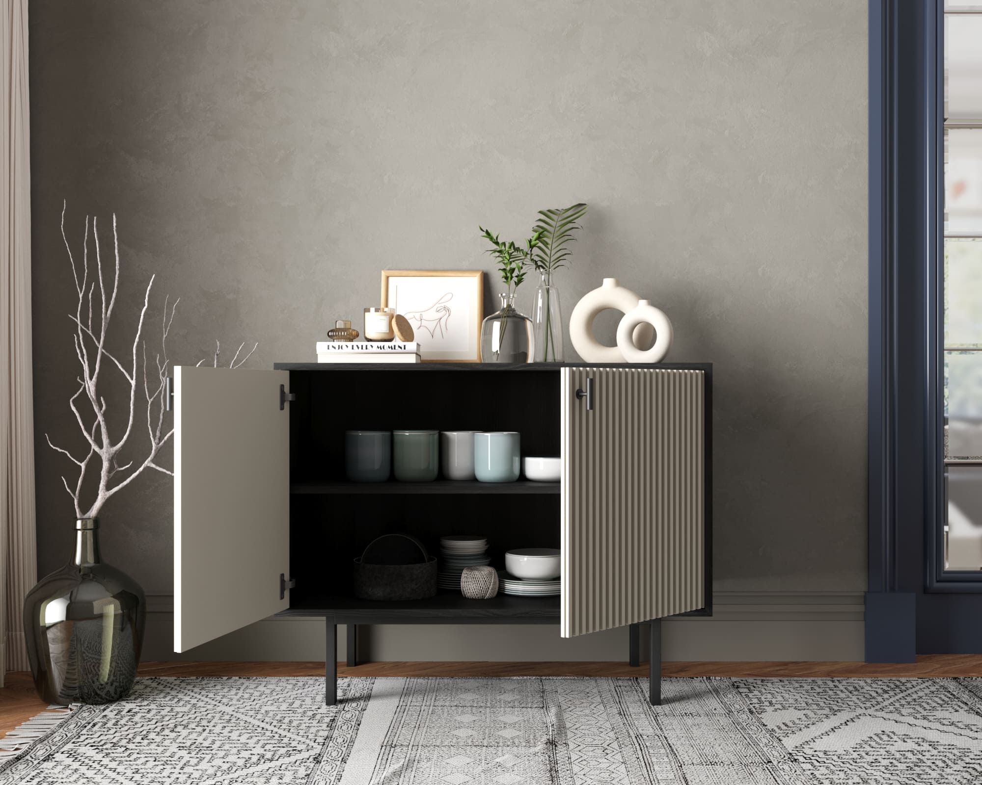 Комод с двумя дверками "Emerson" арт EM02/milky/L