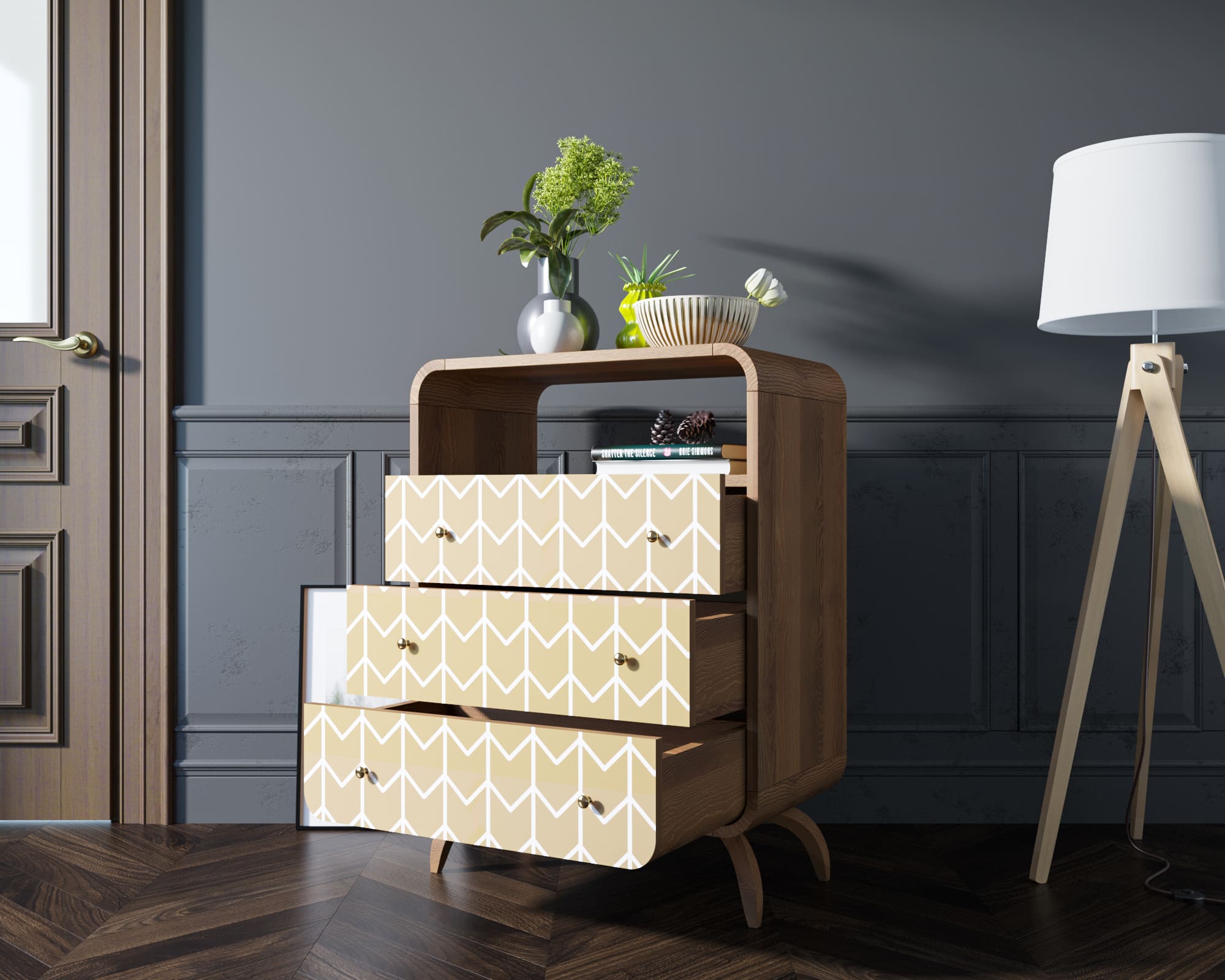 Высокий комод "Ellipse print" с тремя ящиками принт 1