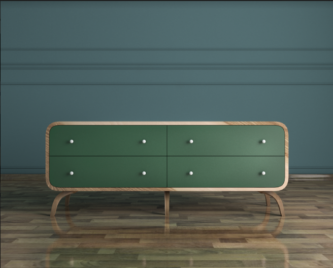 Комод с 4 ящиками большой с изумрудными накладками