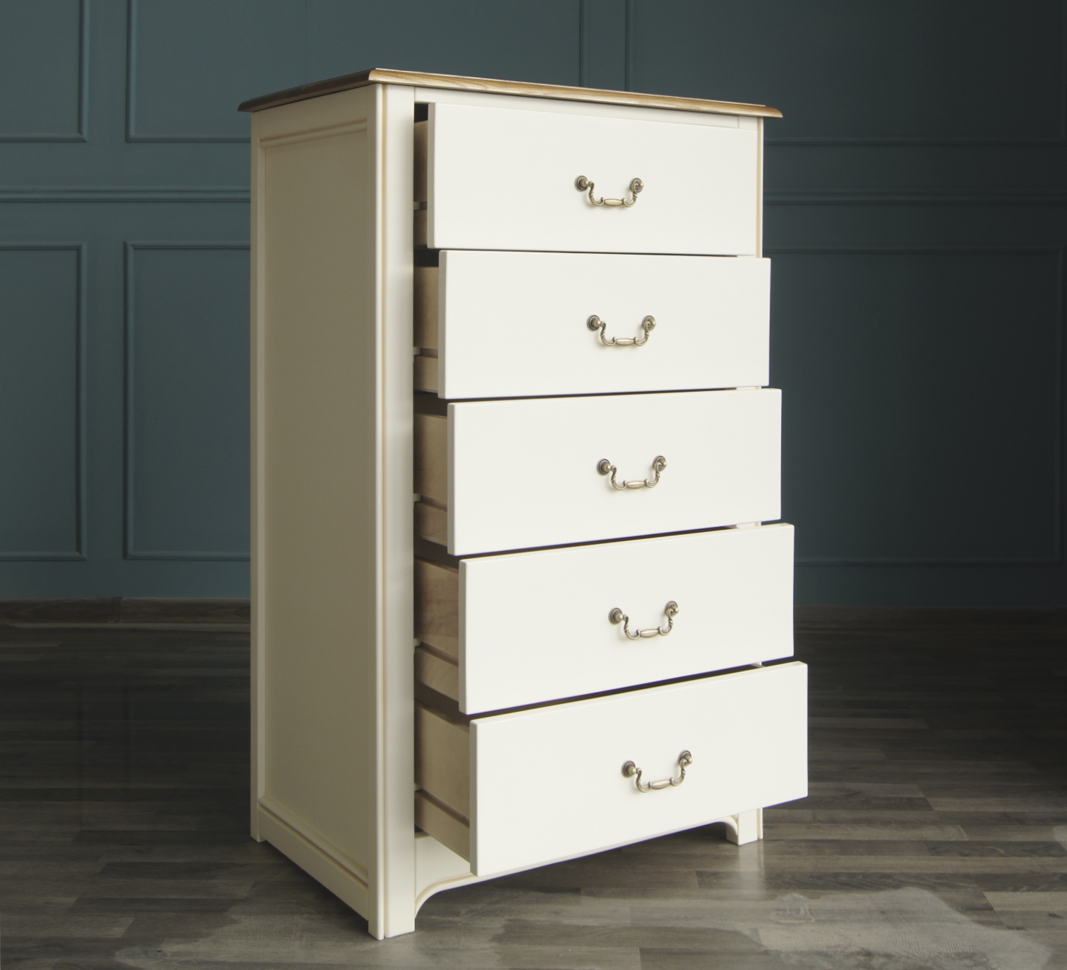 Бежевый комод "Olivia" высокий на 5 ящиков