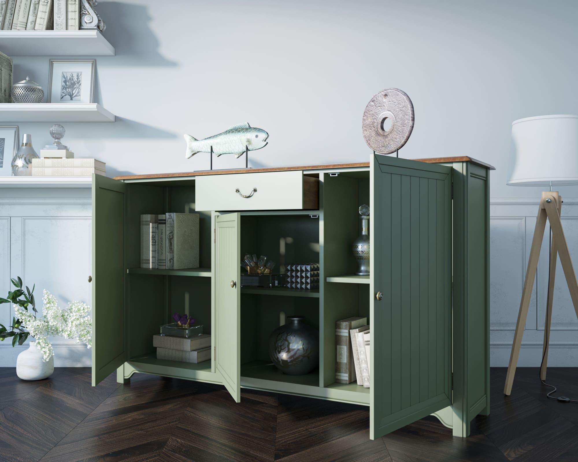 Комод 4 ящика массив Olivia 3 двери/1 ящик