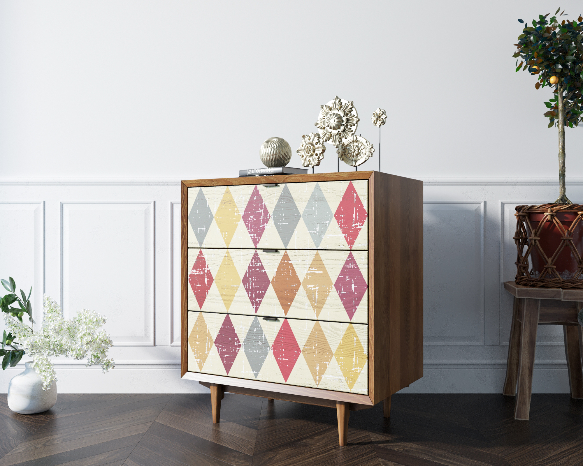 Комод массив дерева в Скандинавском стиле "Bruni print" на три ящика