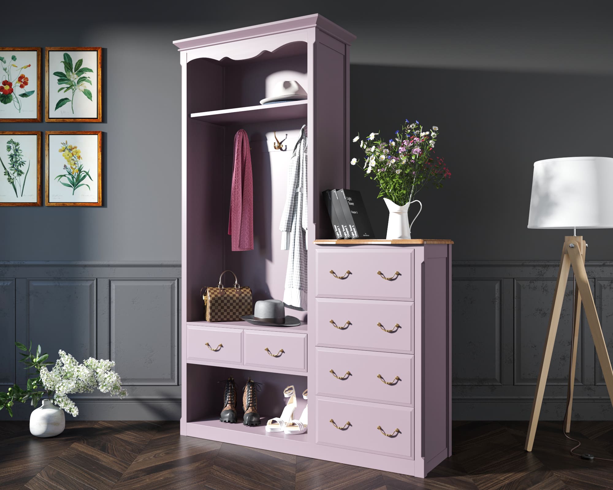 Шкаф-прихожая Leontina Lavanda с комодом арт ST9362L