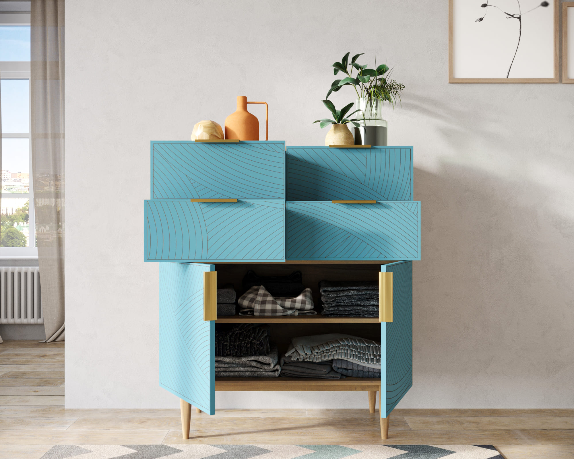 Большой комод с четырьмя ящиками и дверками "Line" LN17/GR1