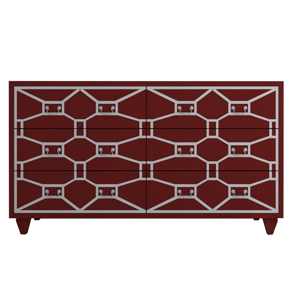 Бордовый комод массив «Emerald» 6 ящиков