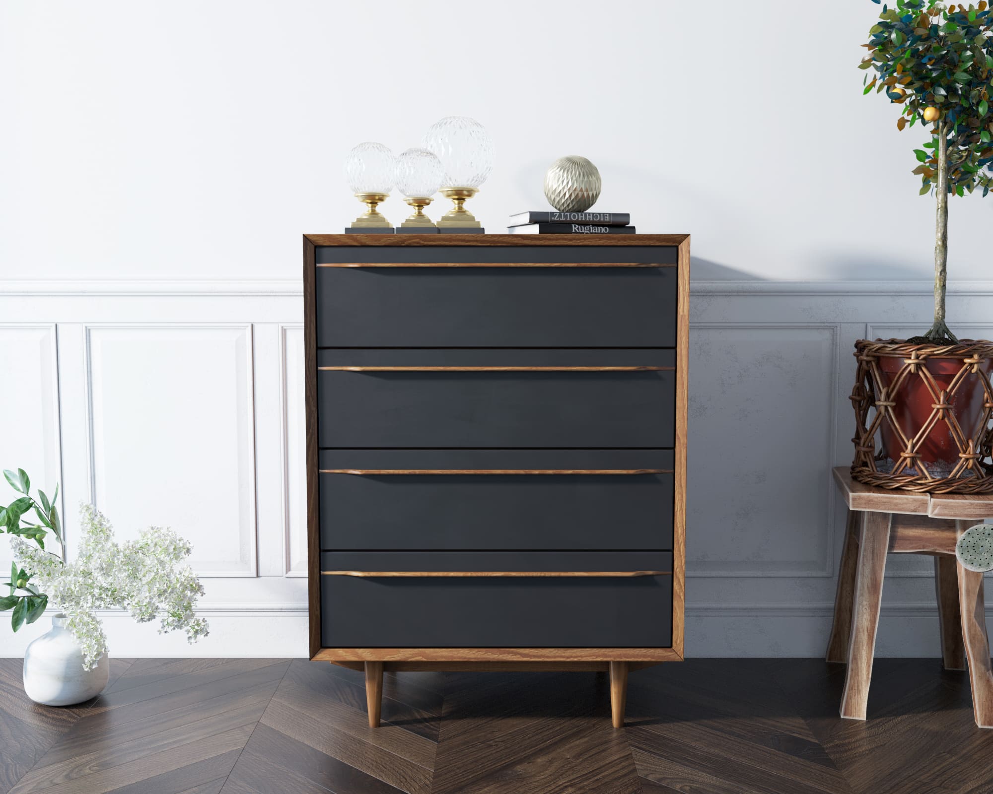 Комод на четыре ящика чёрный "Bruni Black" ящика