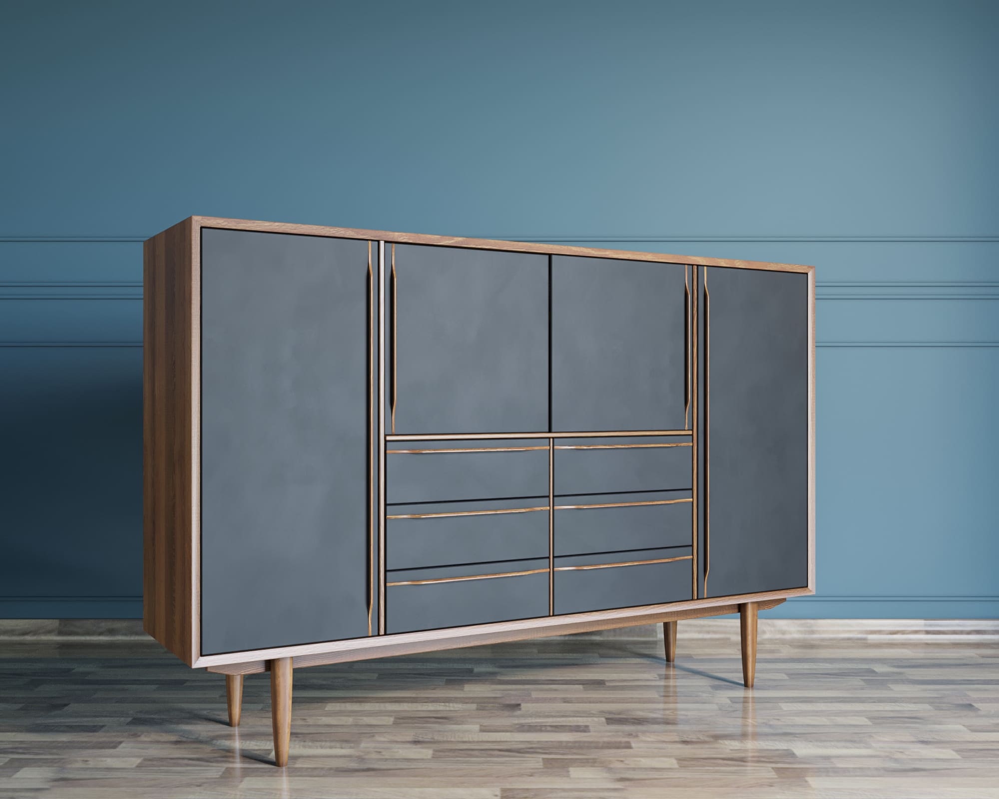 Большой комод с ящиками и дверками чёрный "Bruni Black"