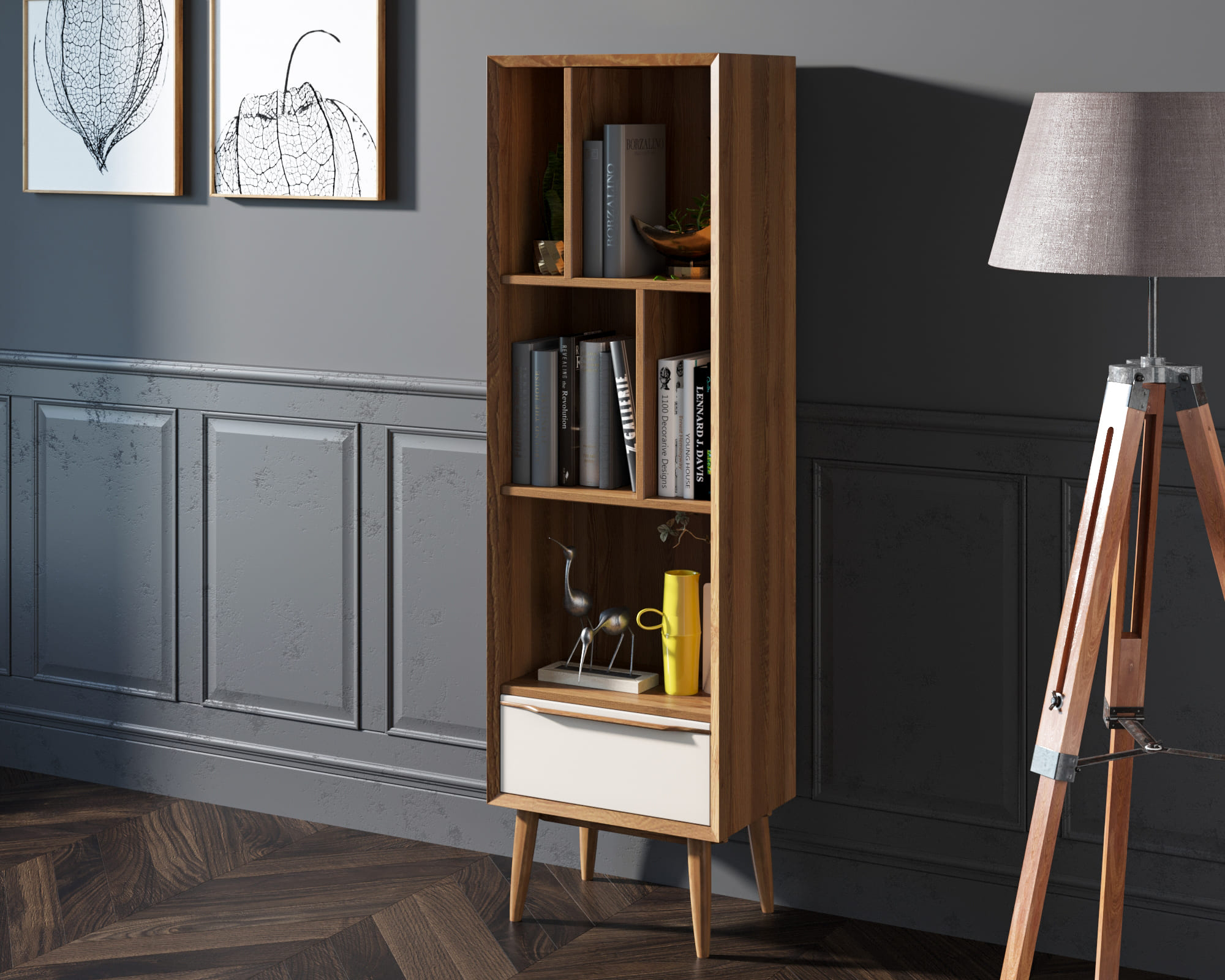   Узкий стеллаж с ящиком "Bruni white"  