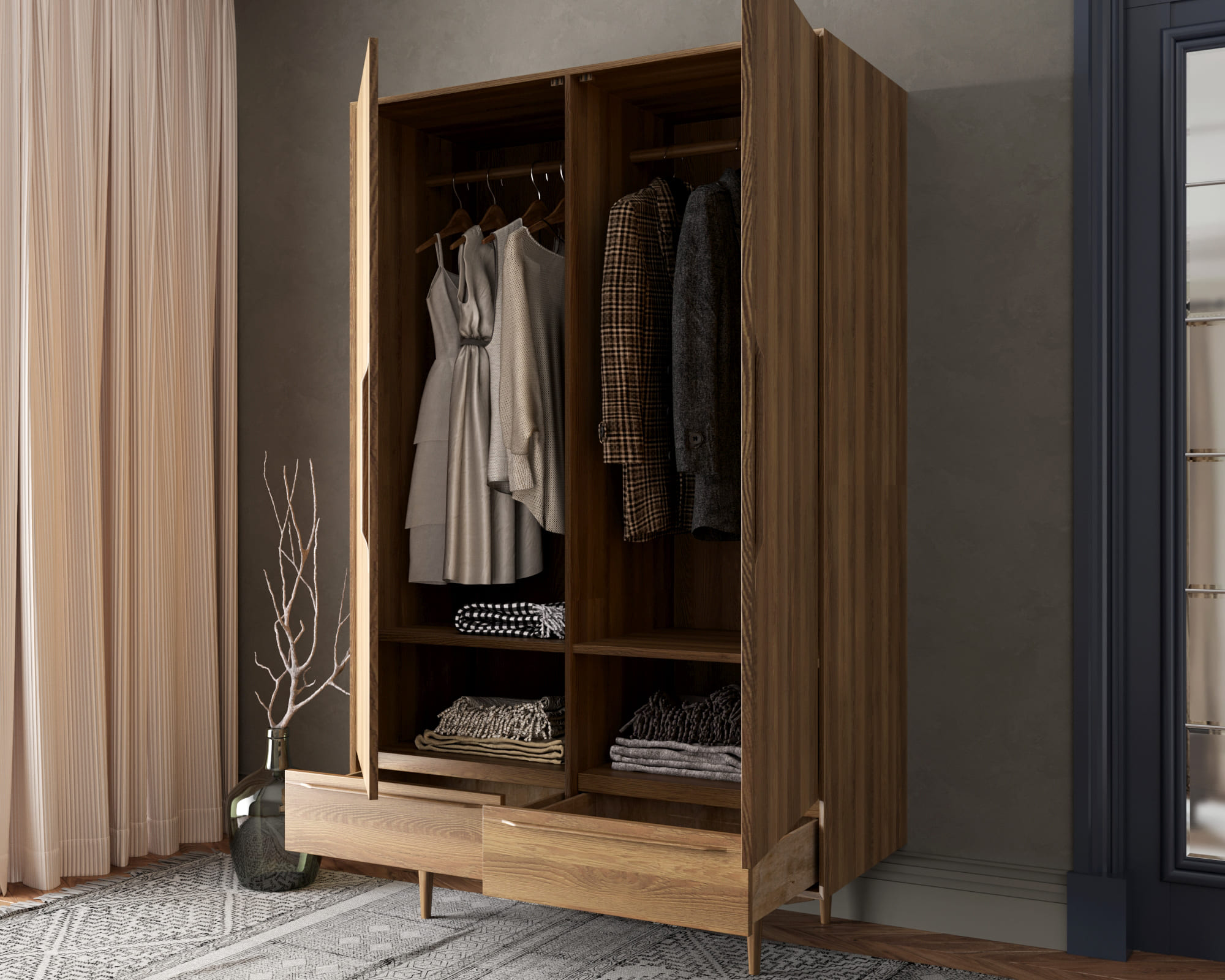 Шкаф двустворчатый распашной с двумя выдвижными ящиками "Bruni"