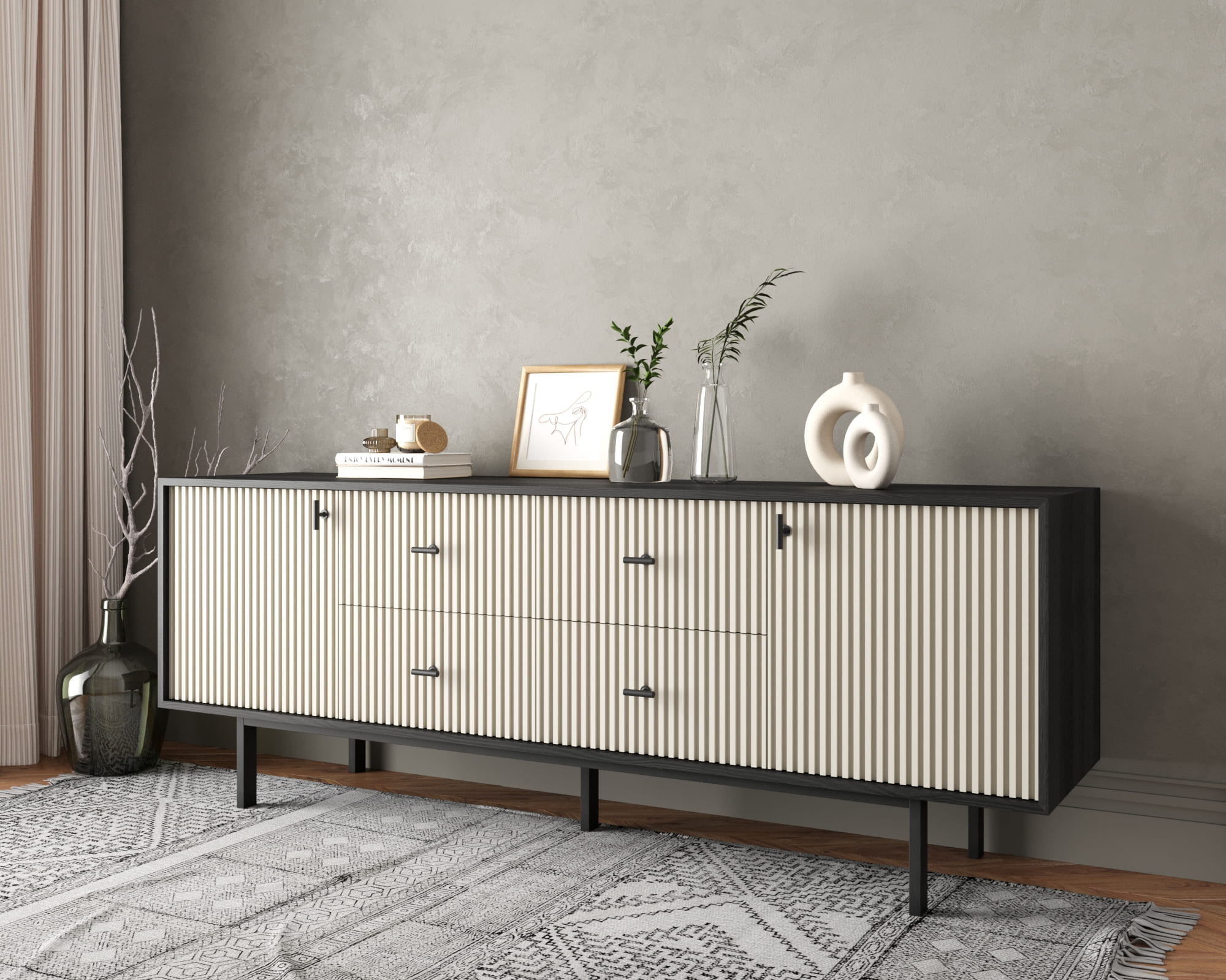 Комод две дверки и четыре ящика "Emerson" арт EM19/milky/L