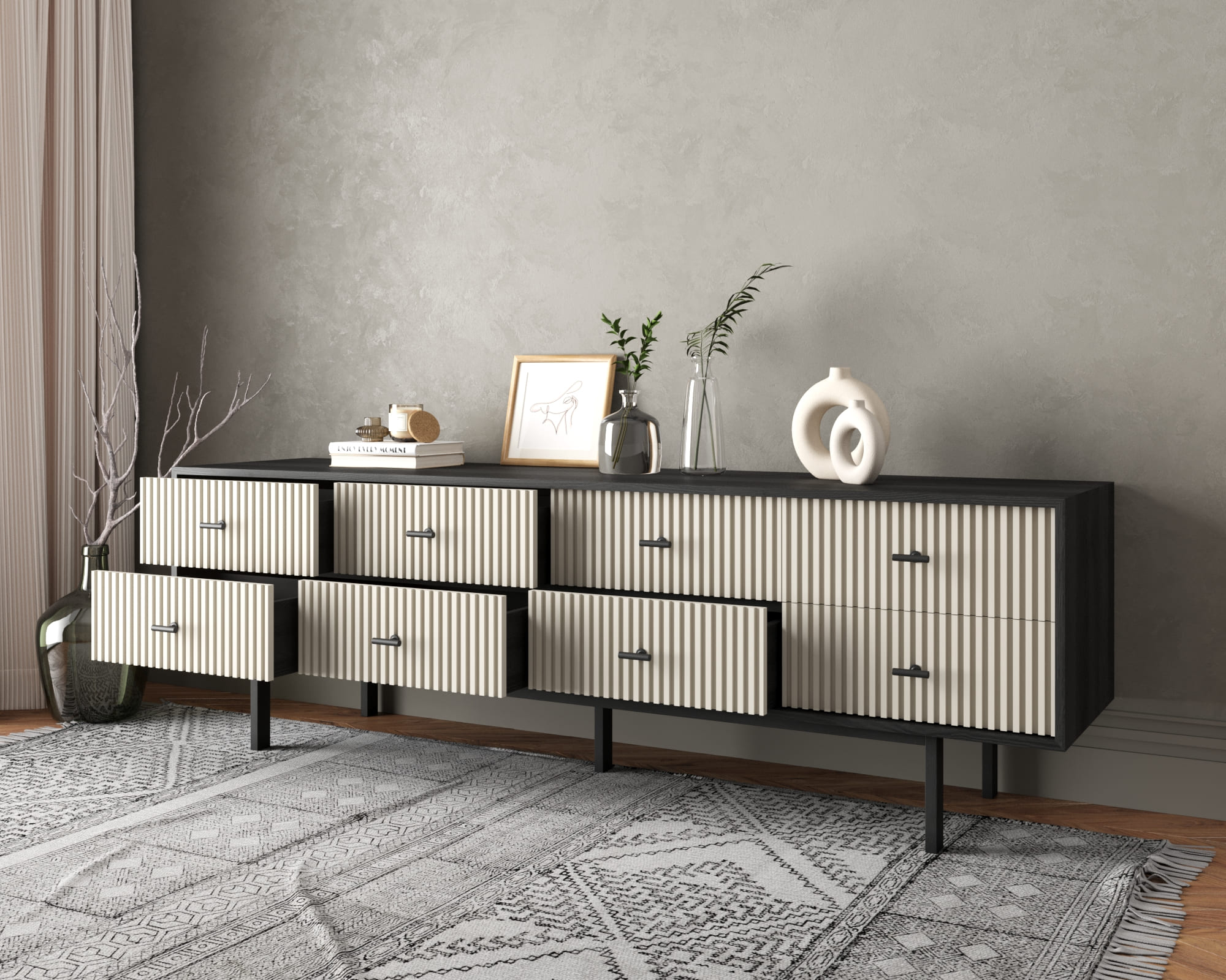 Комод с восемью ящиками "Emerson" арт EM03/milky/L