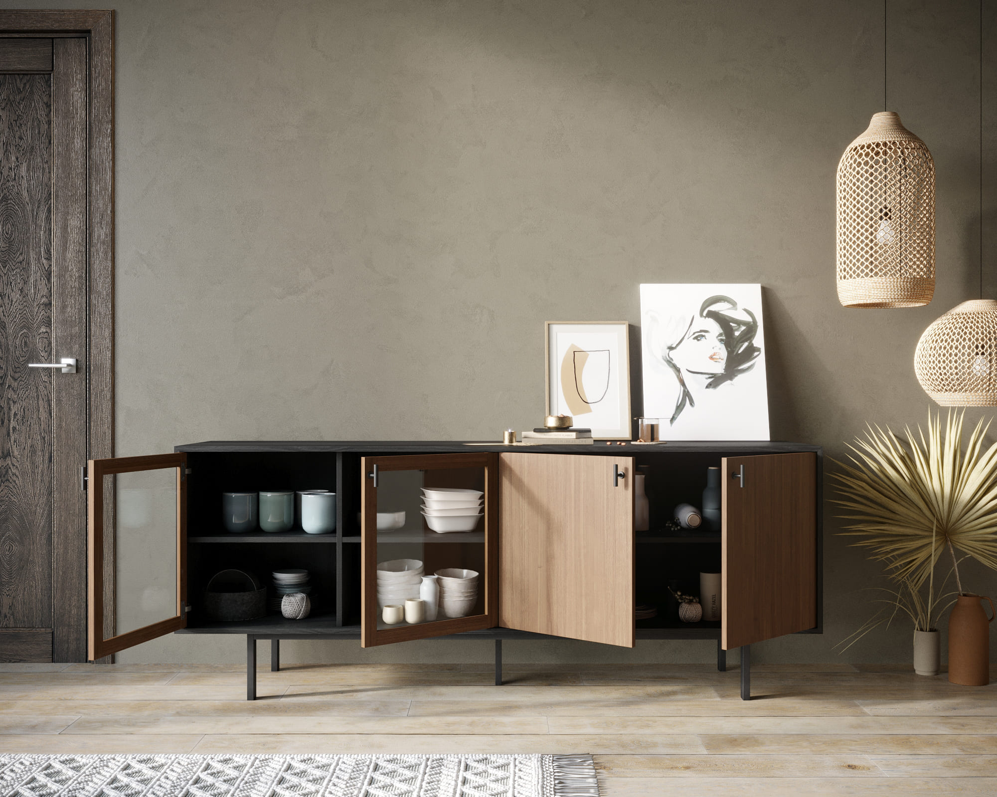 Комод со стеклянными и глухими дверками "Emerson"