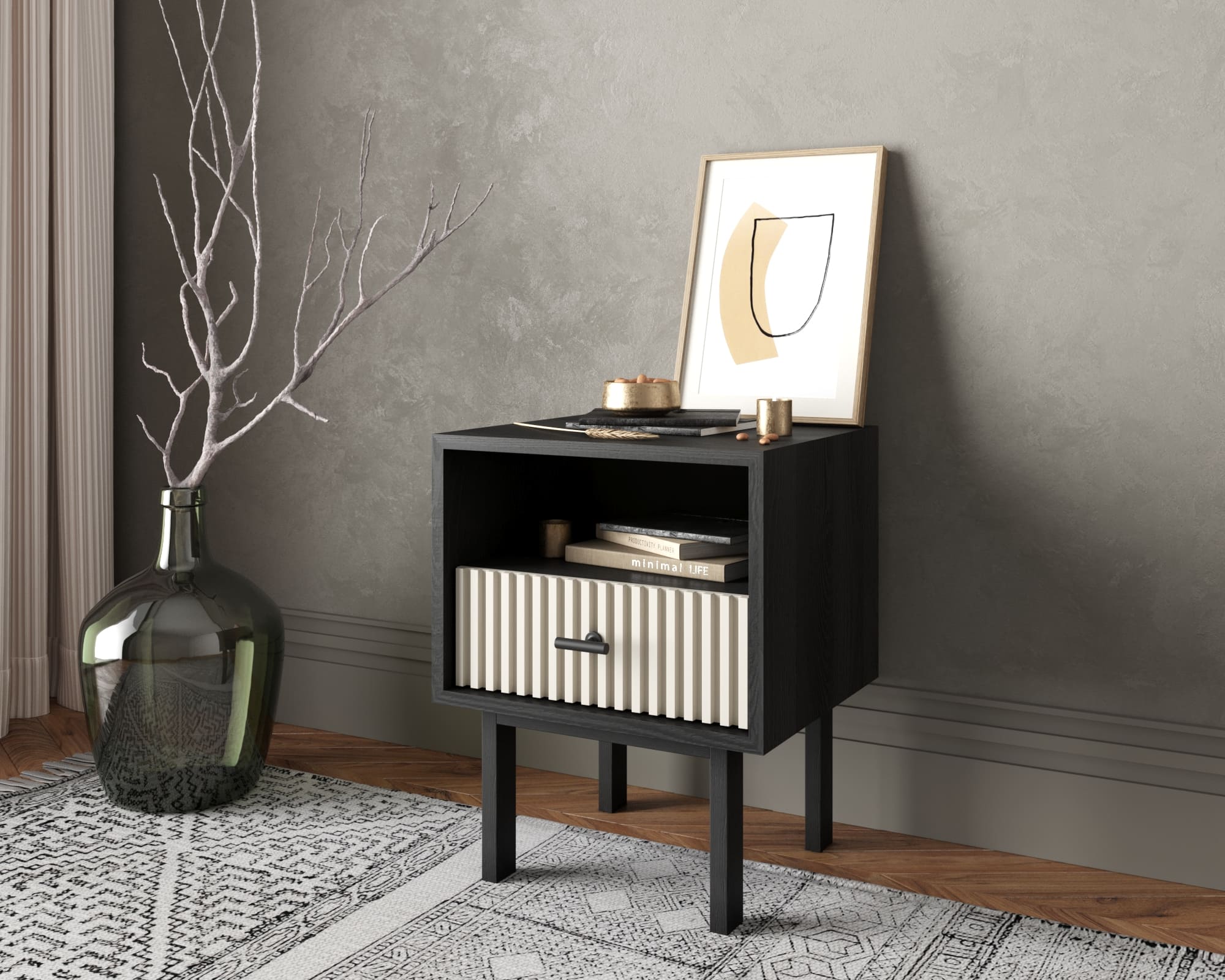 Тумбочка с нижним ящиком "Emerson" арт EM17/milky/L