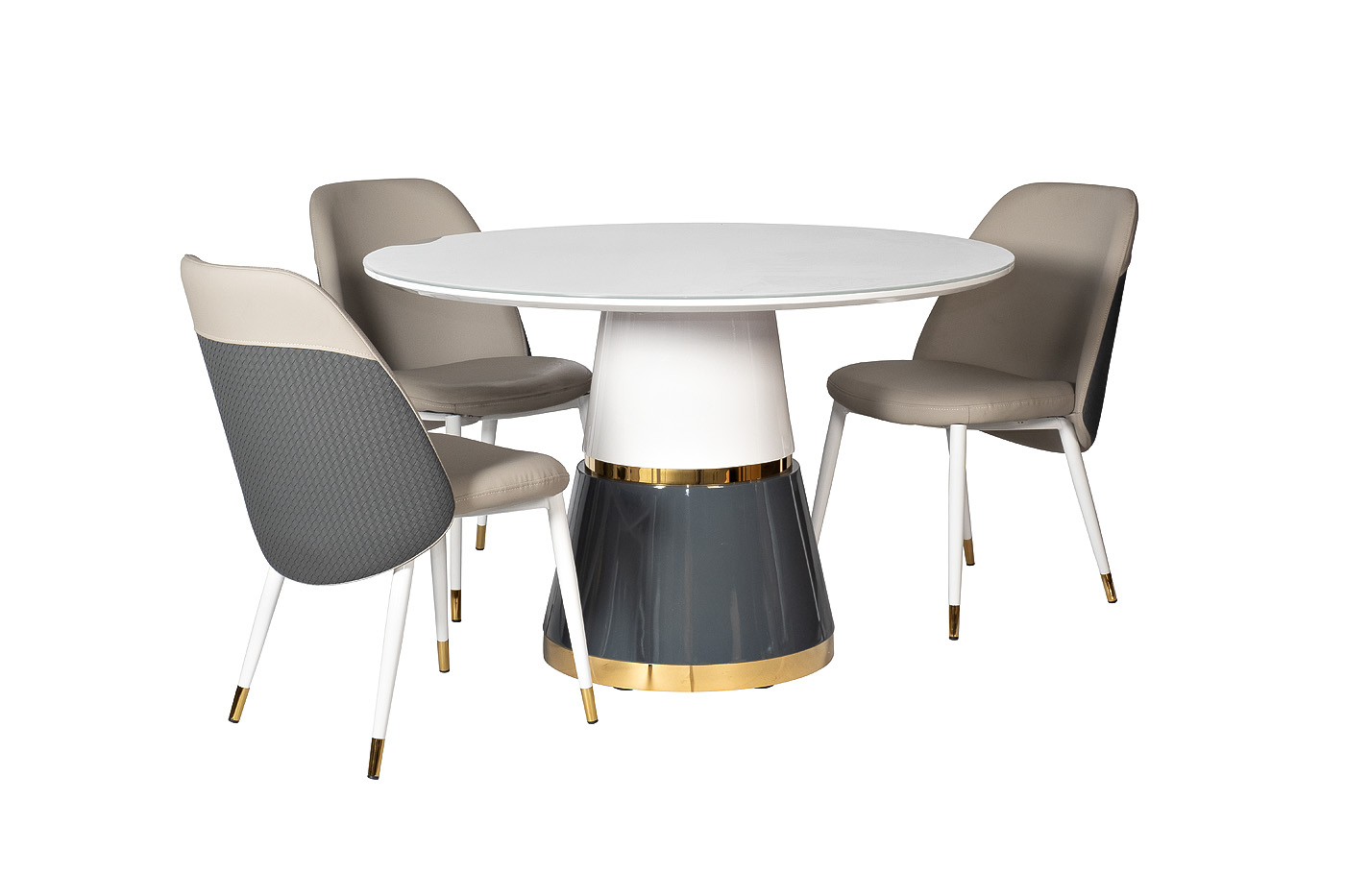 30C-DX-2100 Стул экокожа бежевая/серая, белые ножки