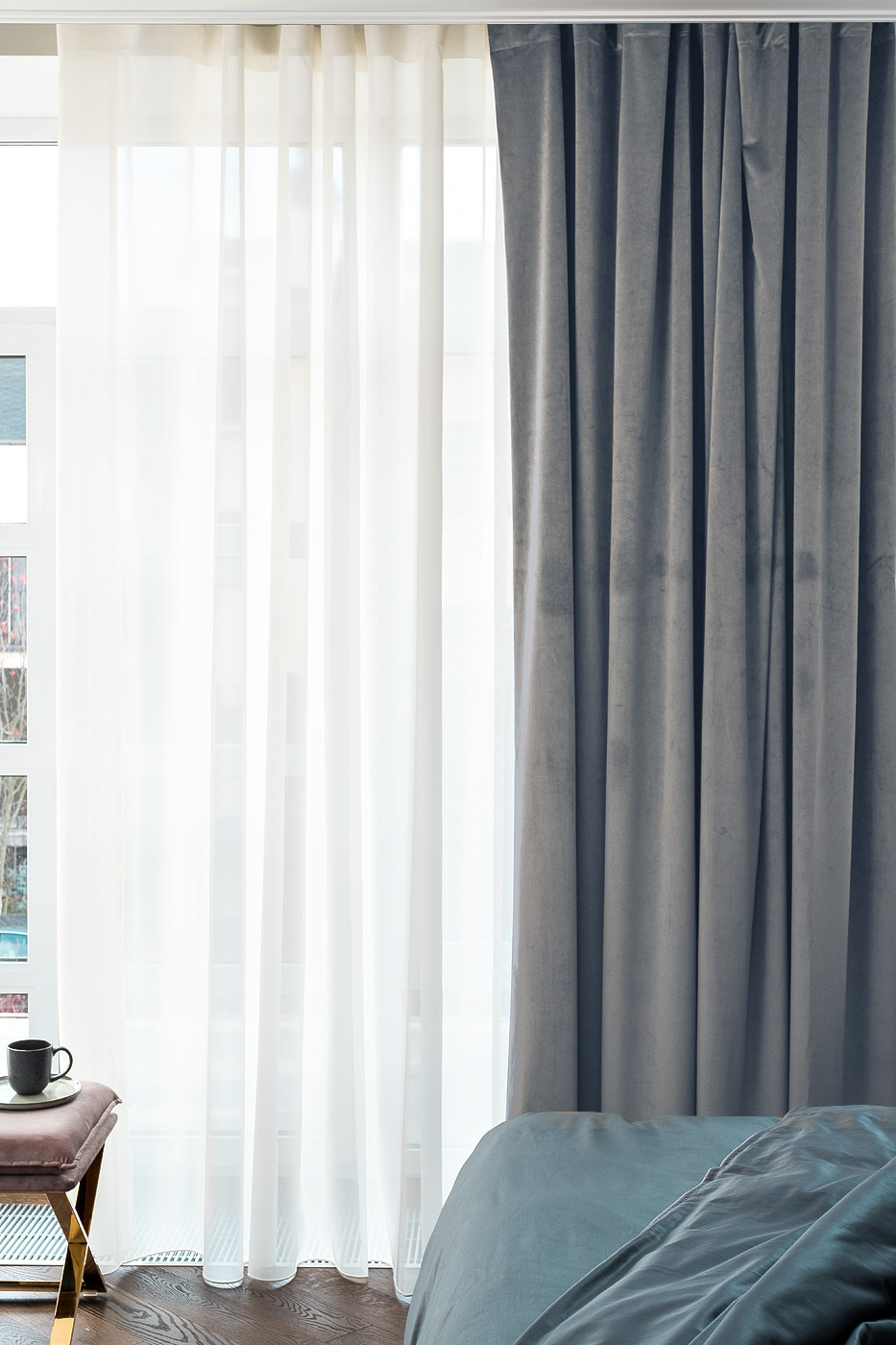 Портьера широкая с подкладом сшивная серая Riviera-91 