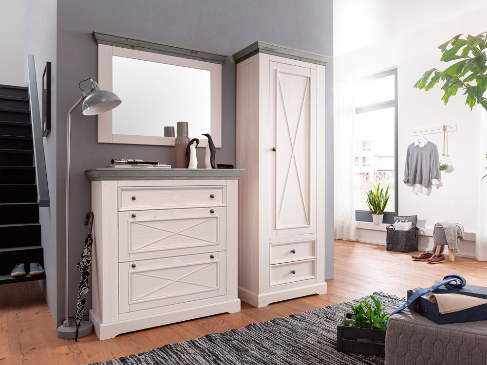 Тумба массив сосны Форест для обуви белый воск/серый