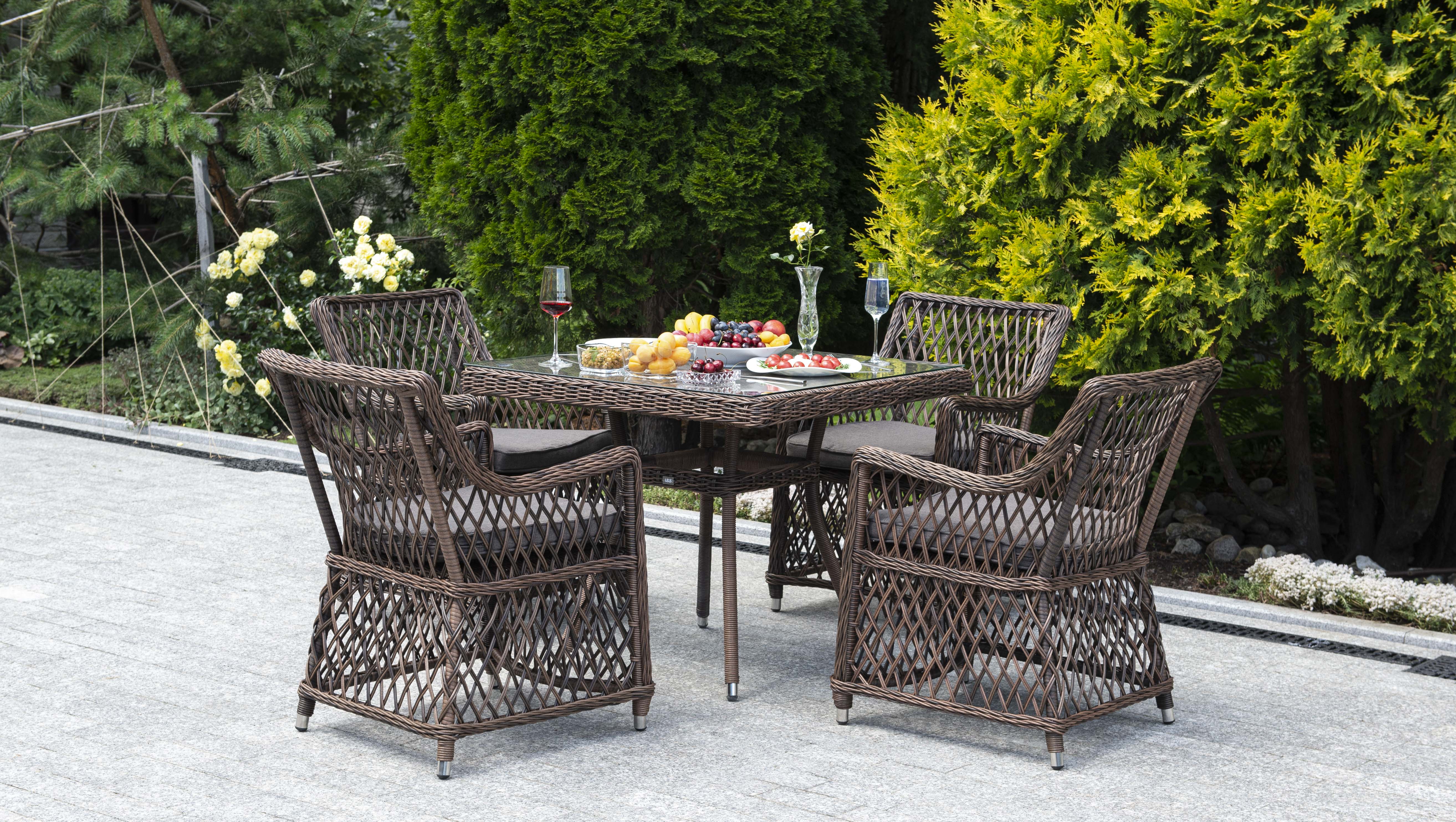 "Арлиш" обеденная группа плетеная на 4 персоны, цвет коричневый