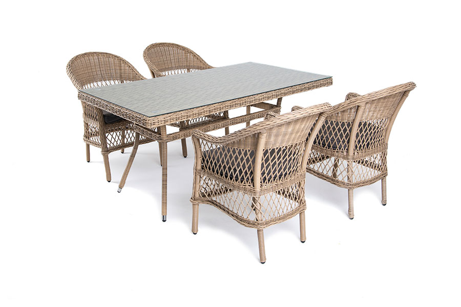 "Амантино" обеденная группа из искусственного ротанга на 4 персоны, цвет соломенный