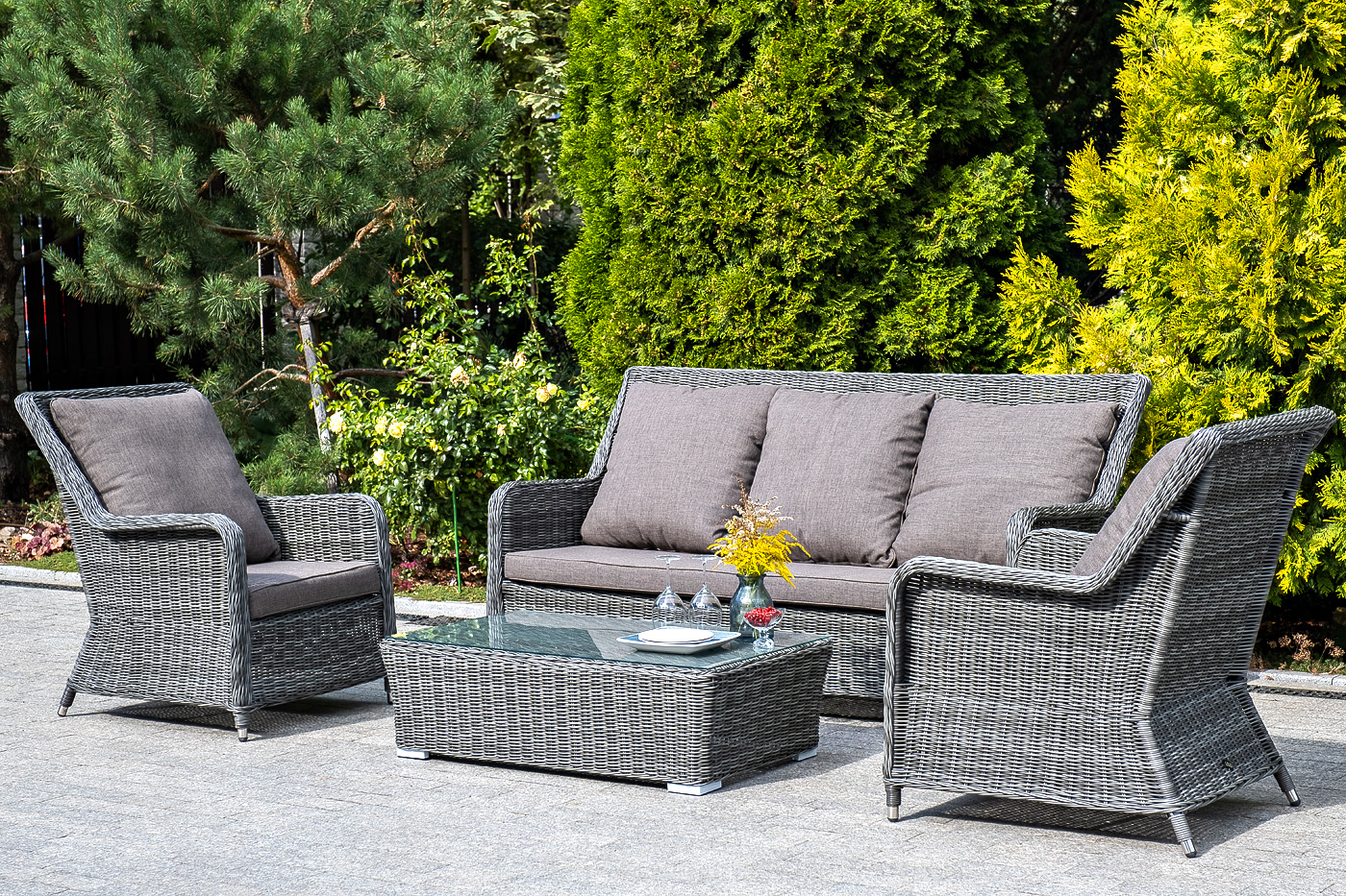 "Глиссандо" диван трехместный из искусственного ротанга, цвет графит