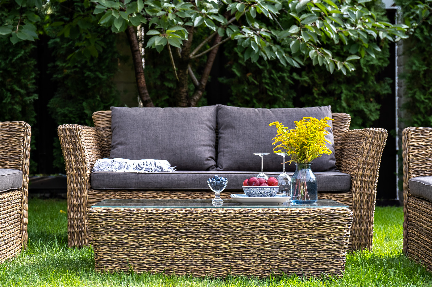 "Капуто" диван из искусственного ротанга (гиацинт) двухместный, цвет соломенный