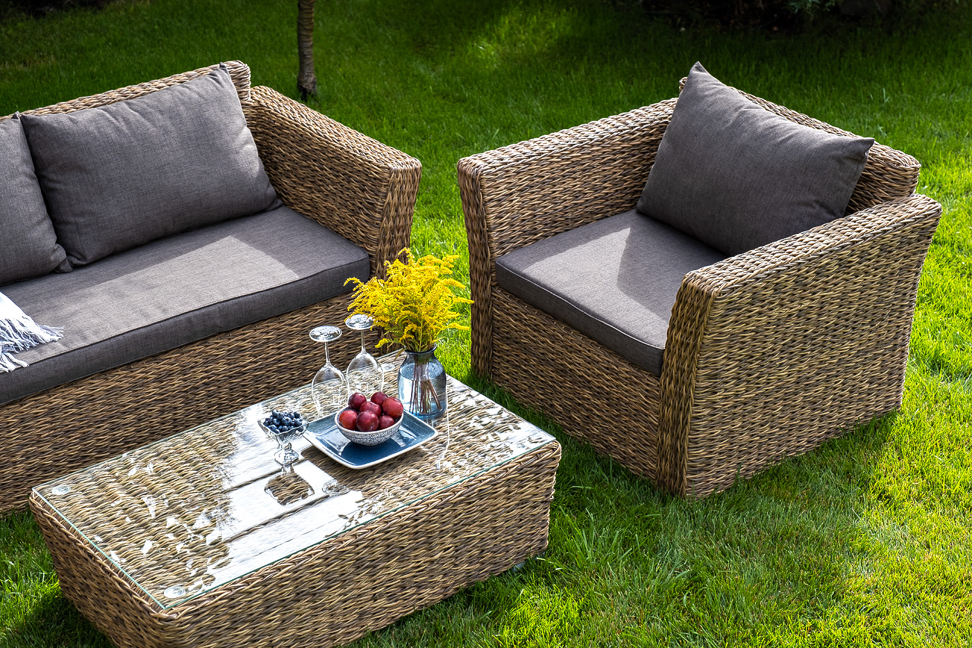 "Капуто" диван из искусственного ротанга (гиацинт) двухместный, цвет соломенный