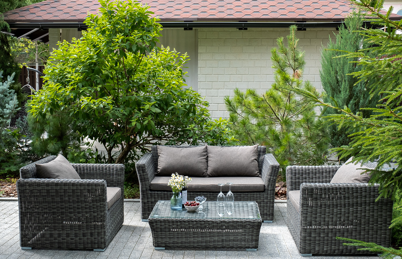 "Капуто" диван из искусственного ротанга двухместный, цвет графит