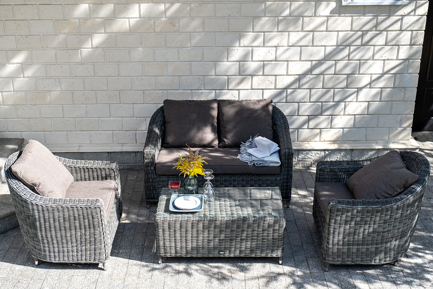 "Копаннини" диван из искусственного ротанга двухместный, цвет графит