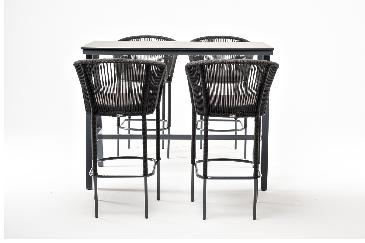 "Прио" барный комплект на 4 персоны, стол HPL "серый гранит", цвет темно-серый