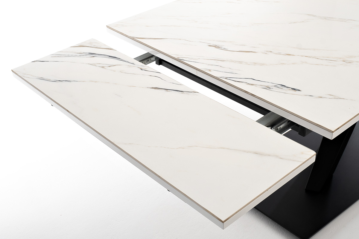 "Юпитер" стол интерьерный раздвижной обеденный из керамики, цвет белый глянцевый